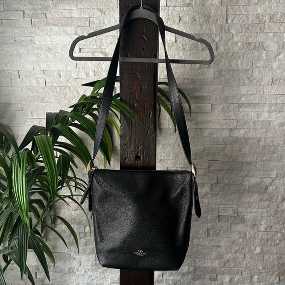 Coach Black “Val Duffle” Designer Pebbled Leather Gold Hardware Crossbody Bag - Picture 1 of 13